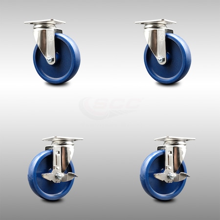 Service Caster 5 Inch 316SS Solid Polyurethane Wheel Swivel Top Plate Caster Brakes SCC, 2PK SCC-SS31620S514-SPUS-2-TLB-2